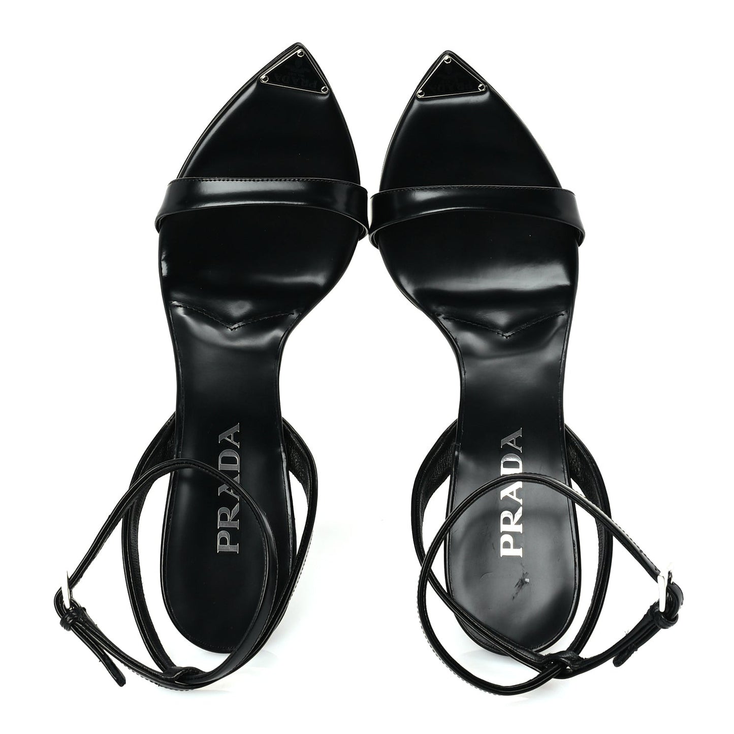 Spazzolato Metal Triangle Logo Pointed Toe Sandals 40  Black