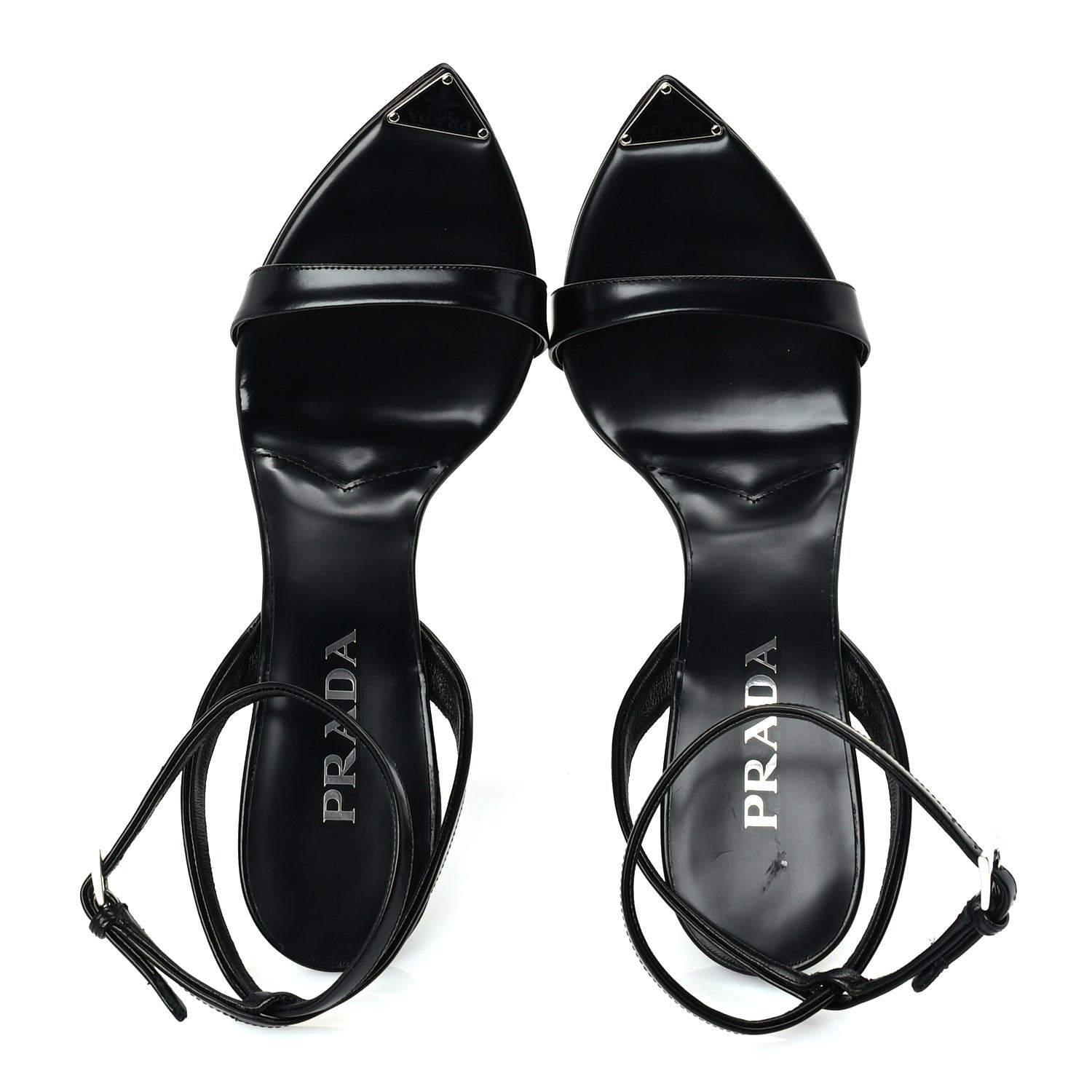 Prada Spazzolato Metal Triangle Logo Pointed Toe Sandals 40  Black 5 of 8