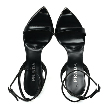 Prada Spazzolato Metal Triangle Logo Pointed Toe Sandals 40  Black 5 of 8