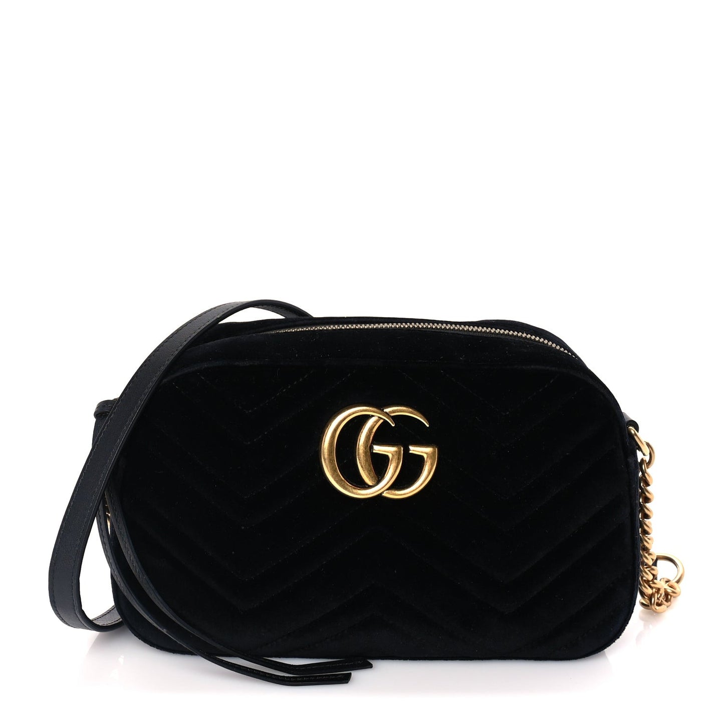 Velvet Matelasse Small GG Marmont Chain Shoulder Bag Black
