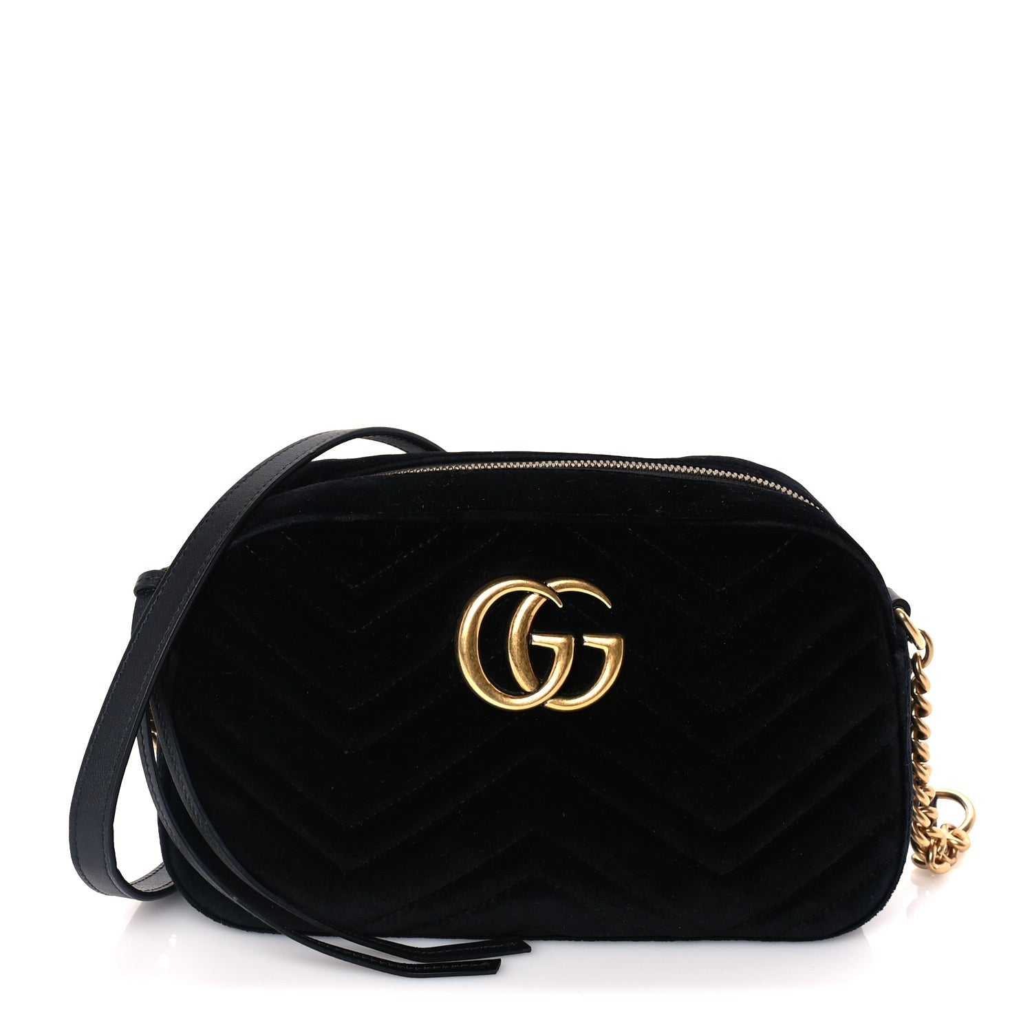 Gucci Velvet Matelasse Small GG Marmont Chain Shoulder Bag Black 1 of 8