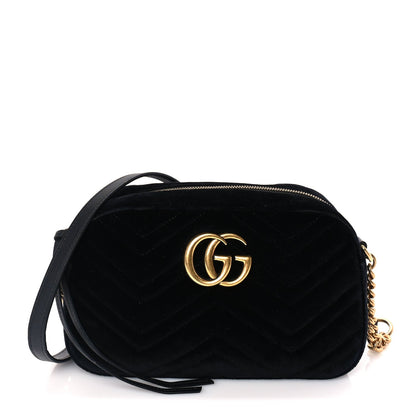 Gucci Velvet Matelasse Small GG Marmont Chain Shoulder Bag Black 1 of 8