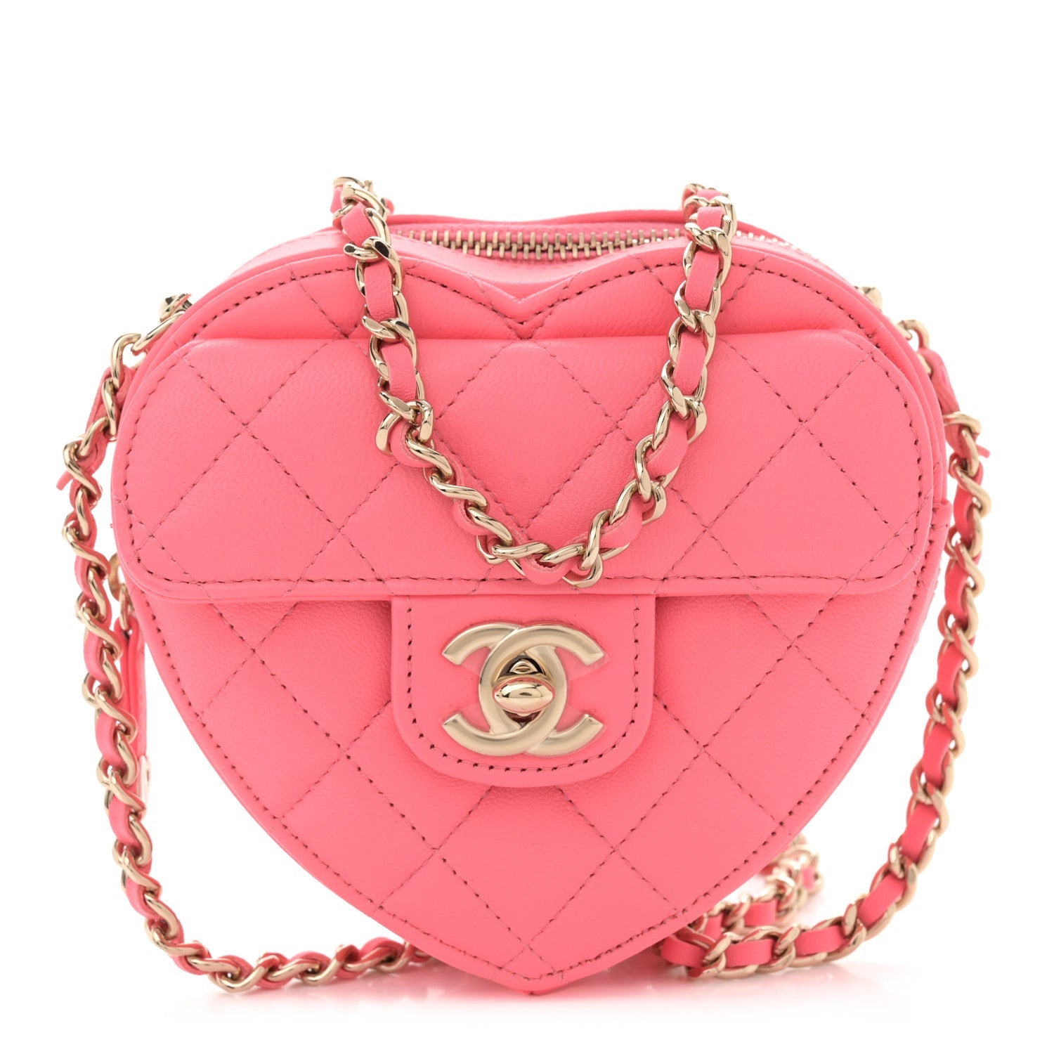 Chanel Lambskin Quilted CC In Love Heart Clutch With Chain Pink 1 of 7