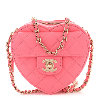 Chanel Lambskin Quilted CC In Love Heart Clutch With Chain Pink 1 of 7
