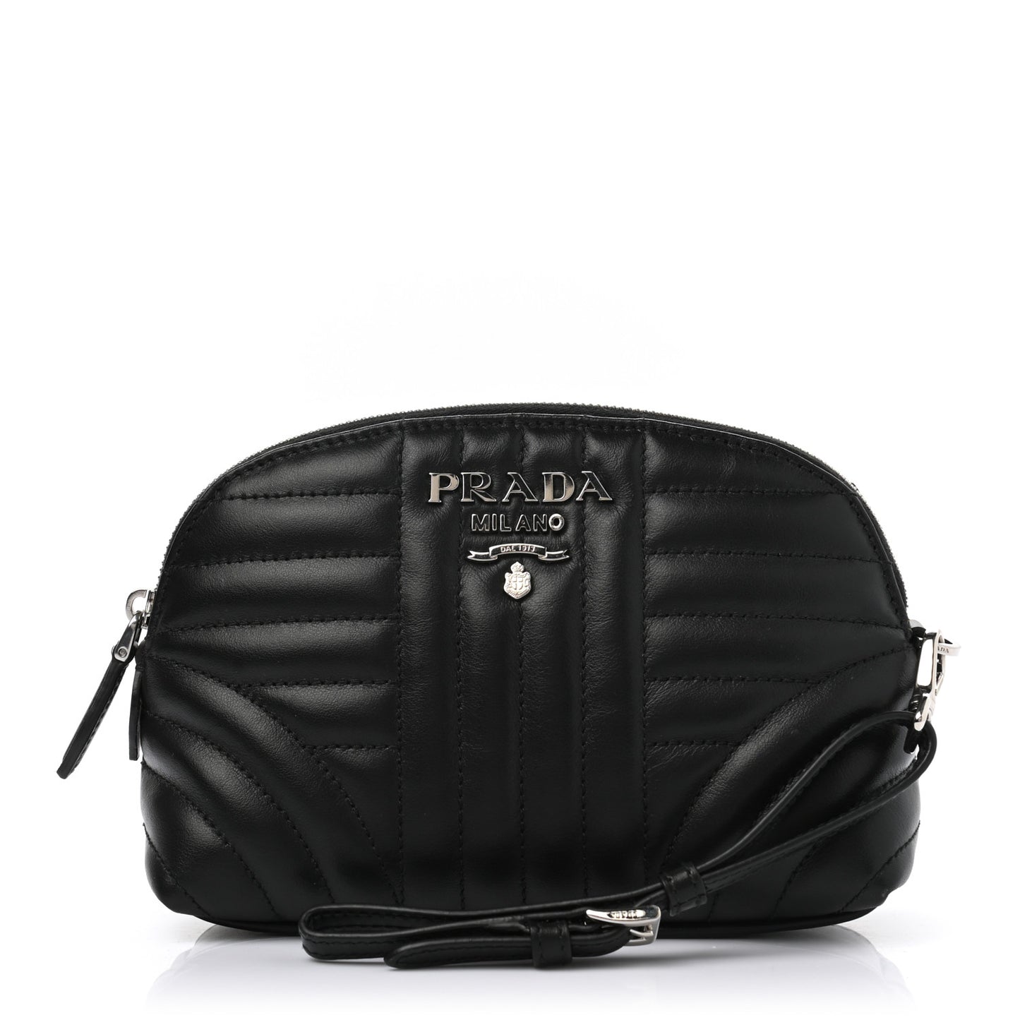Soft Calfskin Diagramme Wristlet Pouch Bag Black