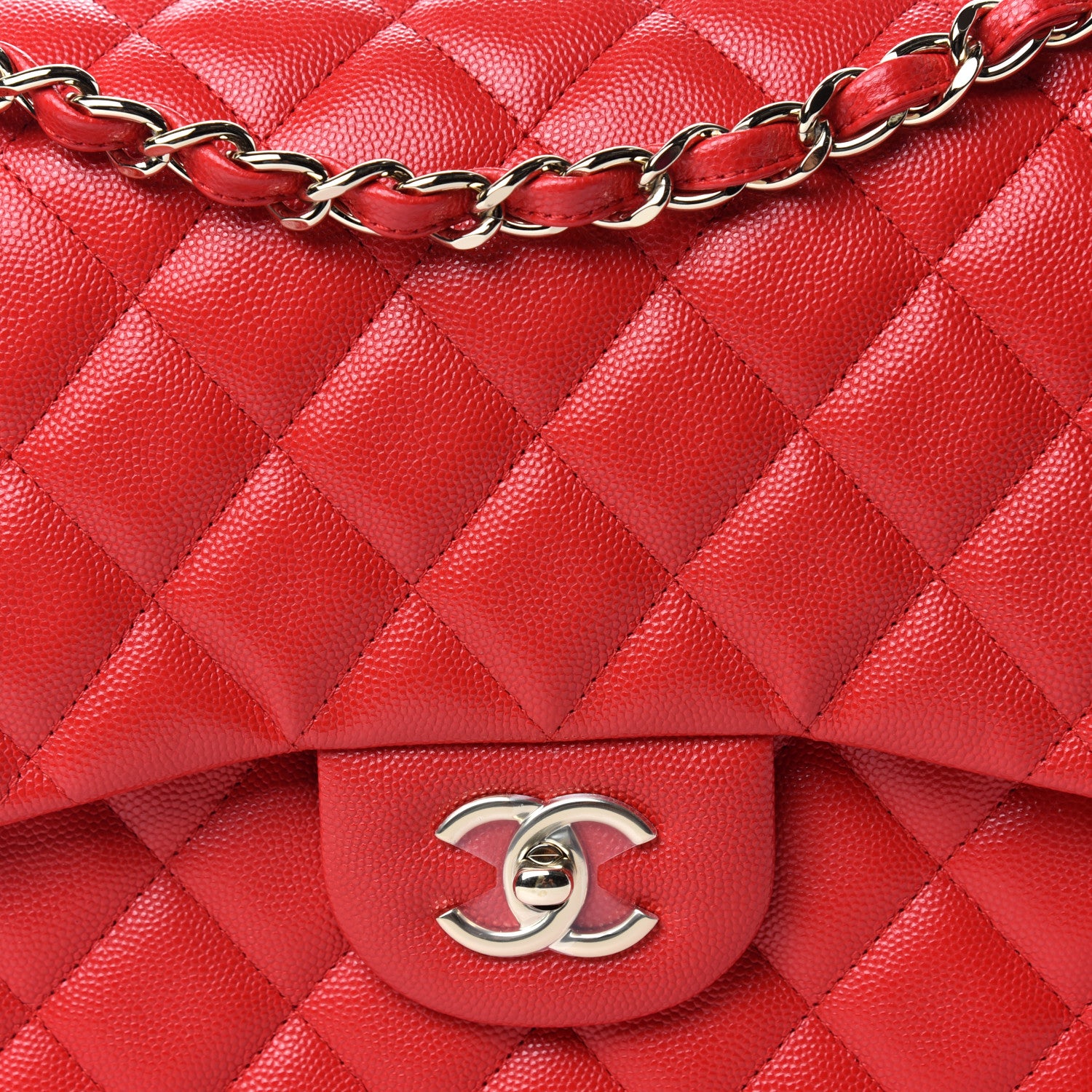 Chanel Caviar Quilted Jumbo Double Flap Red 10 of 11
