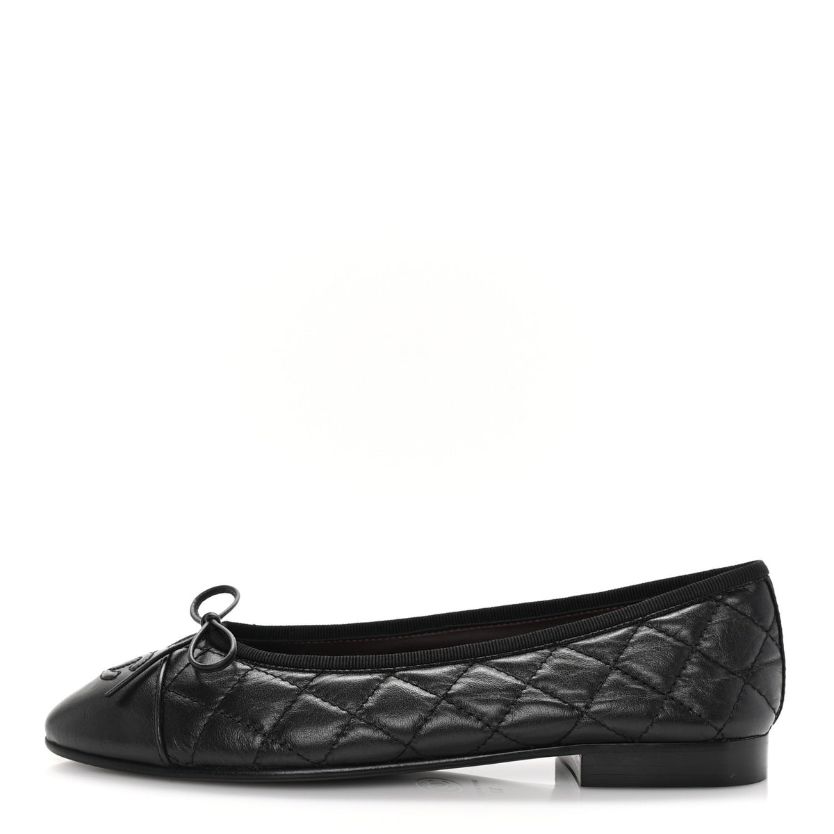 Chanel Aged Calfskin Quilted CC Cap Toe Ballerina Flats 37 Black 1 of 6