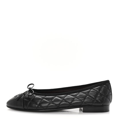 Chanel Aged Calfskin Quilted CC Cap Toe Ballerina Flats 37 Black 1 of 6