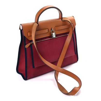 Hermes Toile Officier Vache Hunter Herbag Zip PM 31 Bordeaux Bleu Marine Fauve 3 of 7