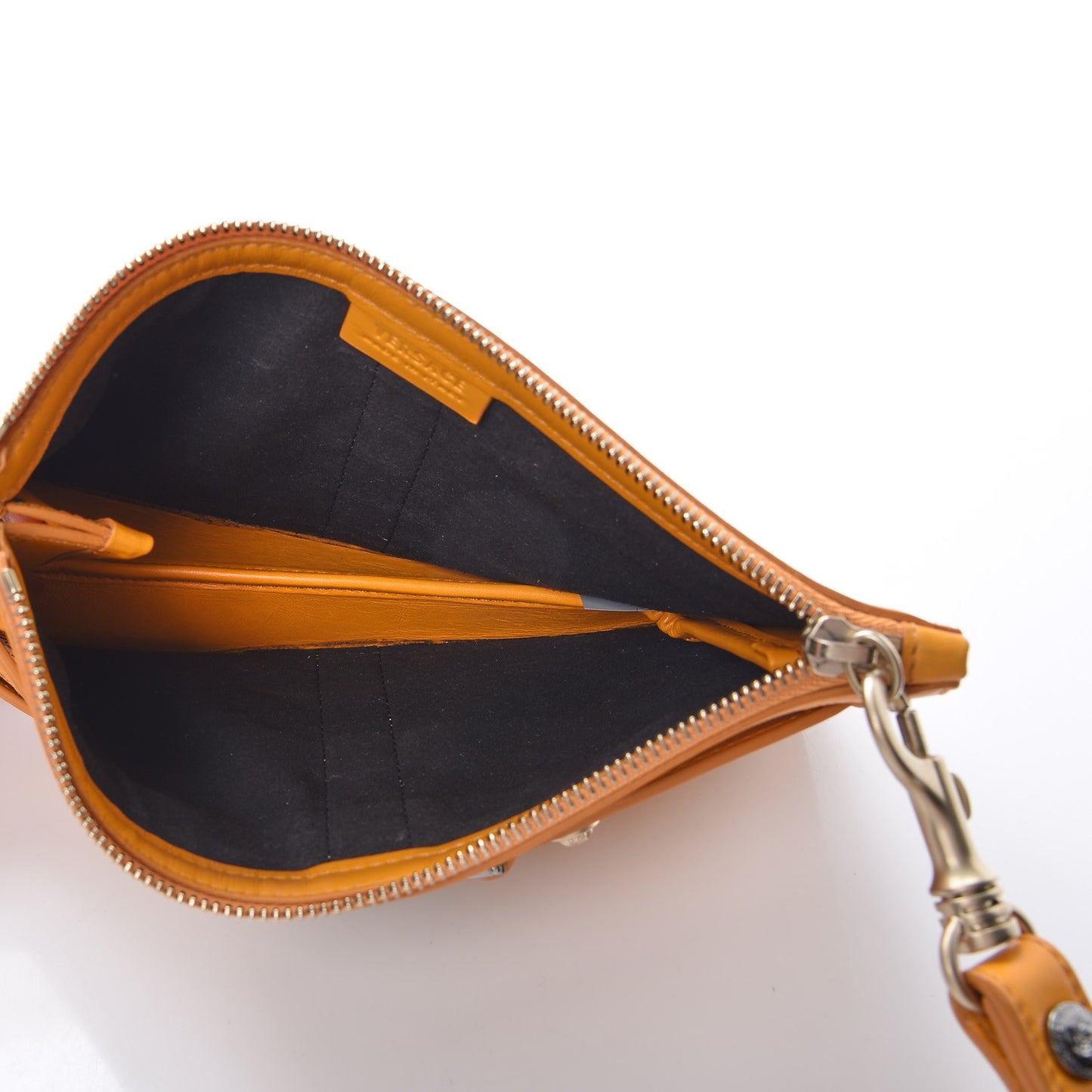 Calfskin Laser Cut Medallion Wristlet Orange