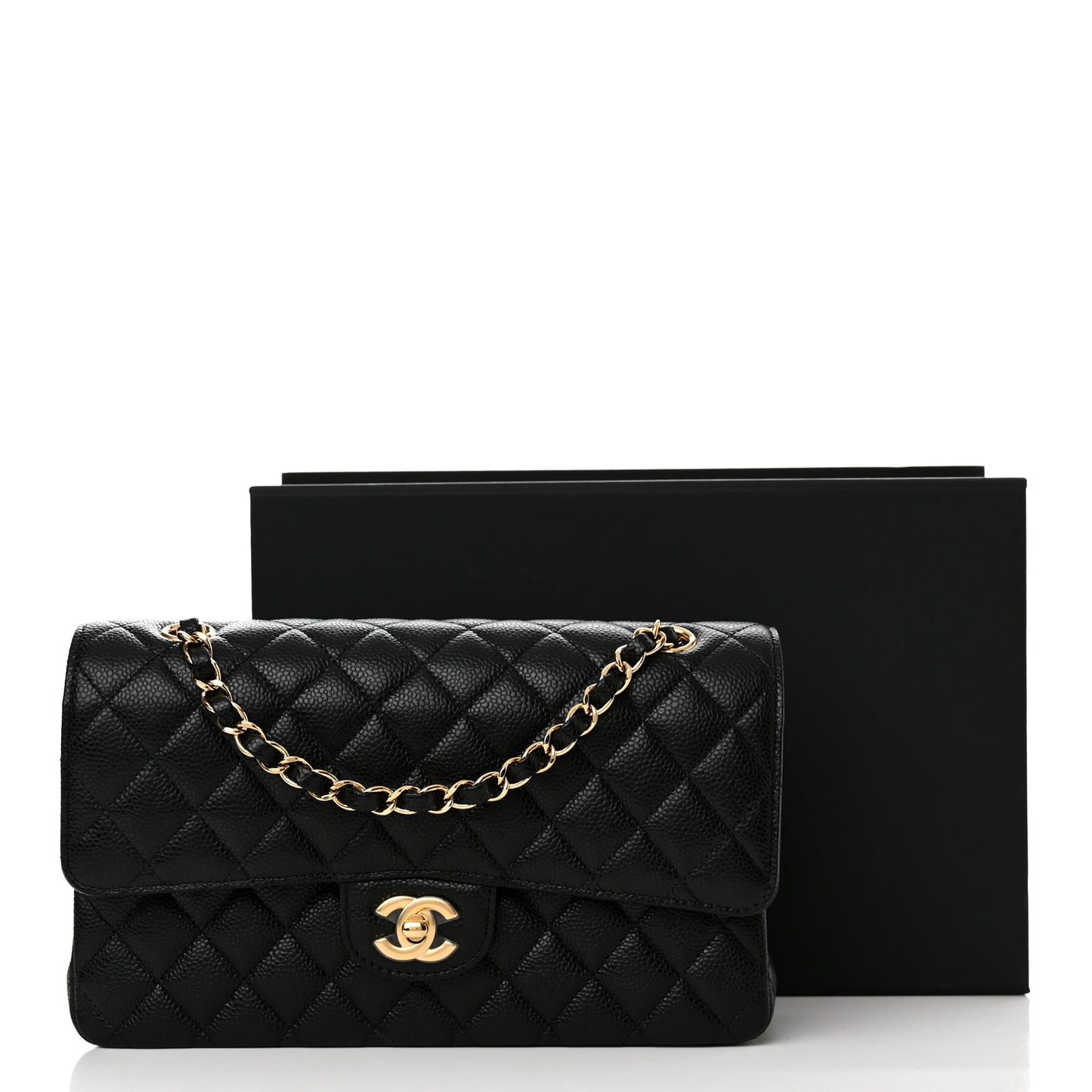 Caviar Quilted Medium Double Flap Black