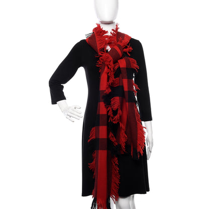 Burberry Wool Half Mega Check Fringe Scarf Red 2 of 4