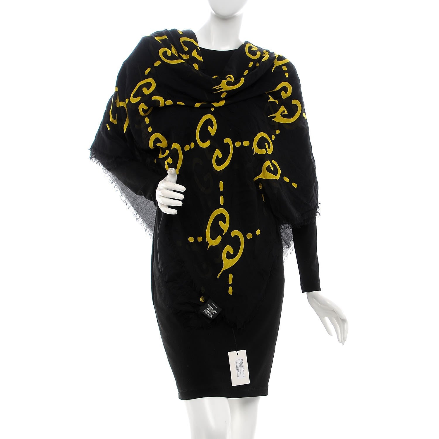 Gucci Modal Silk GG Writers Shawl Black Yellow 2 of 7