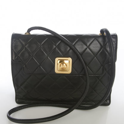 Chanel Lambskin Quilted Push Lock Flap Bag Black 1 of 10