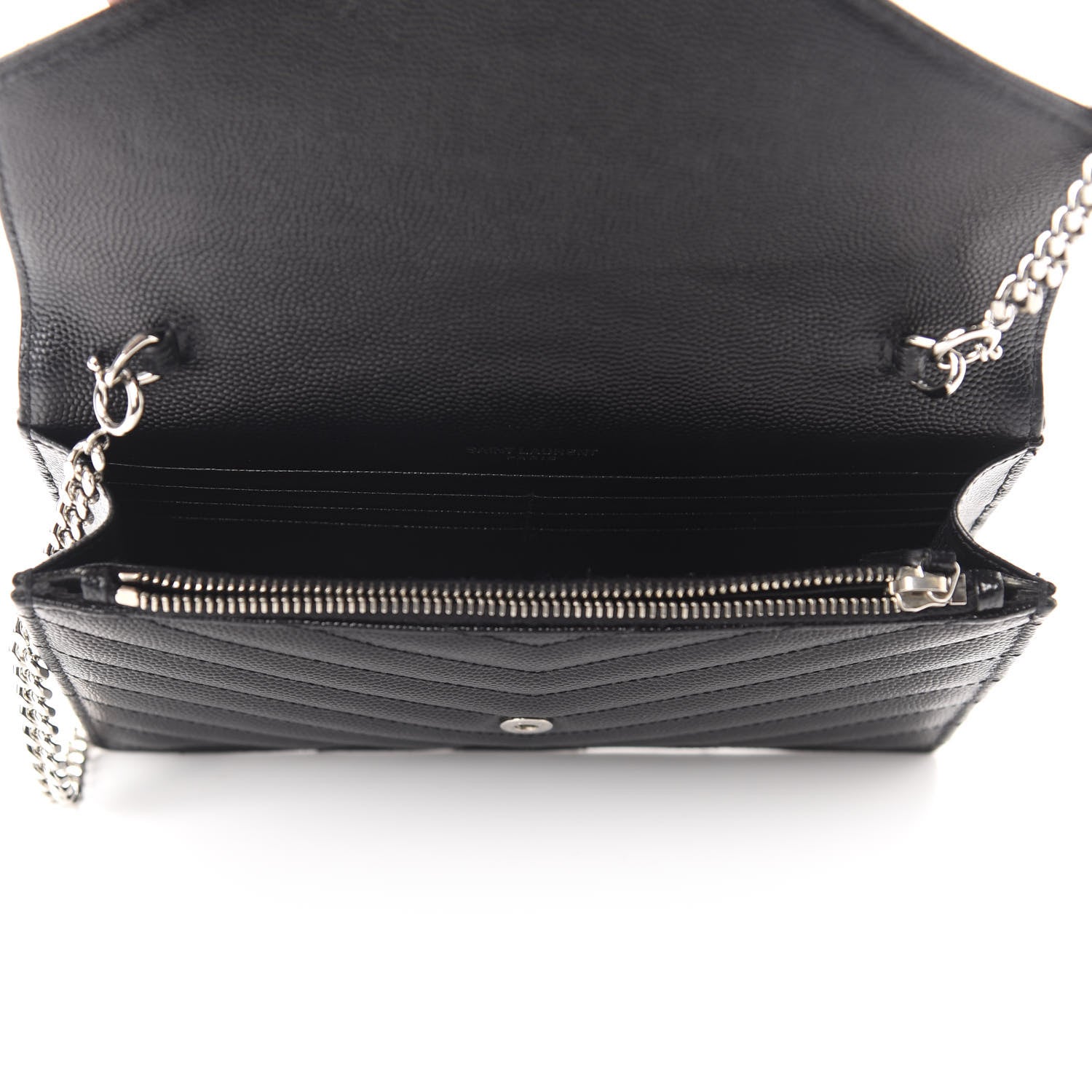 Saint Laurent Grain De Poudre Matelasse Chevron Monogram Envelope Chain Wallet Black 5 of 10