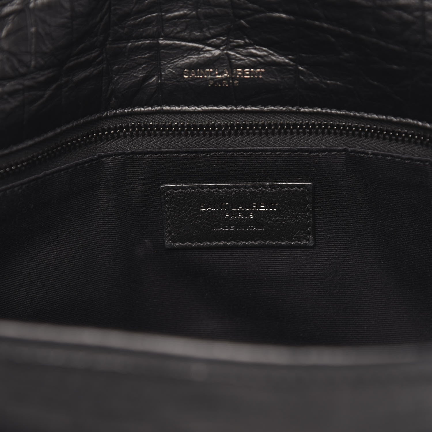 Saint Laurent Crocodile Embossed Lambskin Monogram Medium Niki Chain Satchel Black 6 of 10