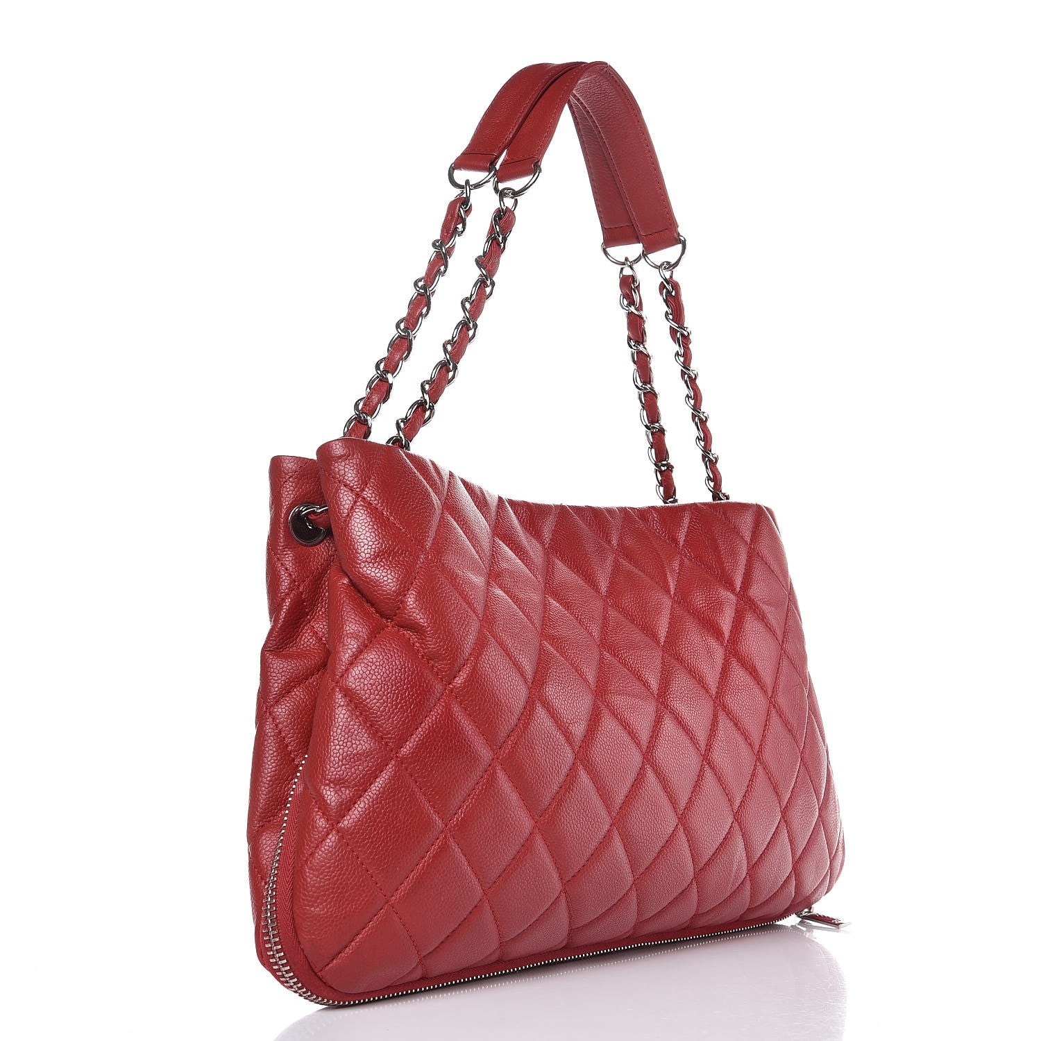 Chanel Caviar Quilted Expandable Zip Shoulder Bag Red 3 of 8
