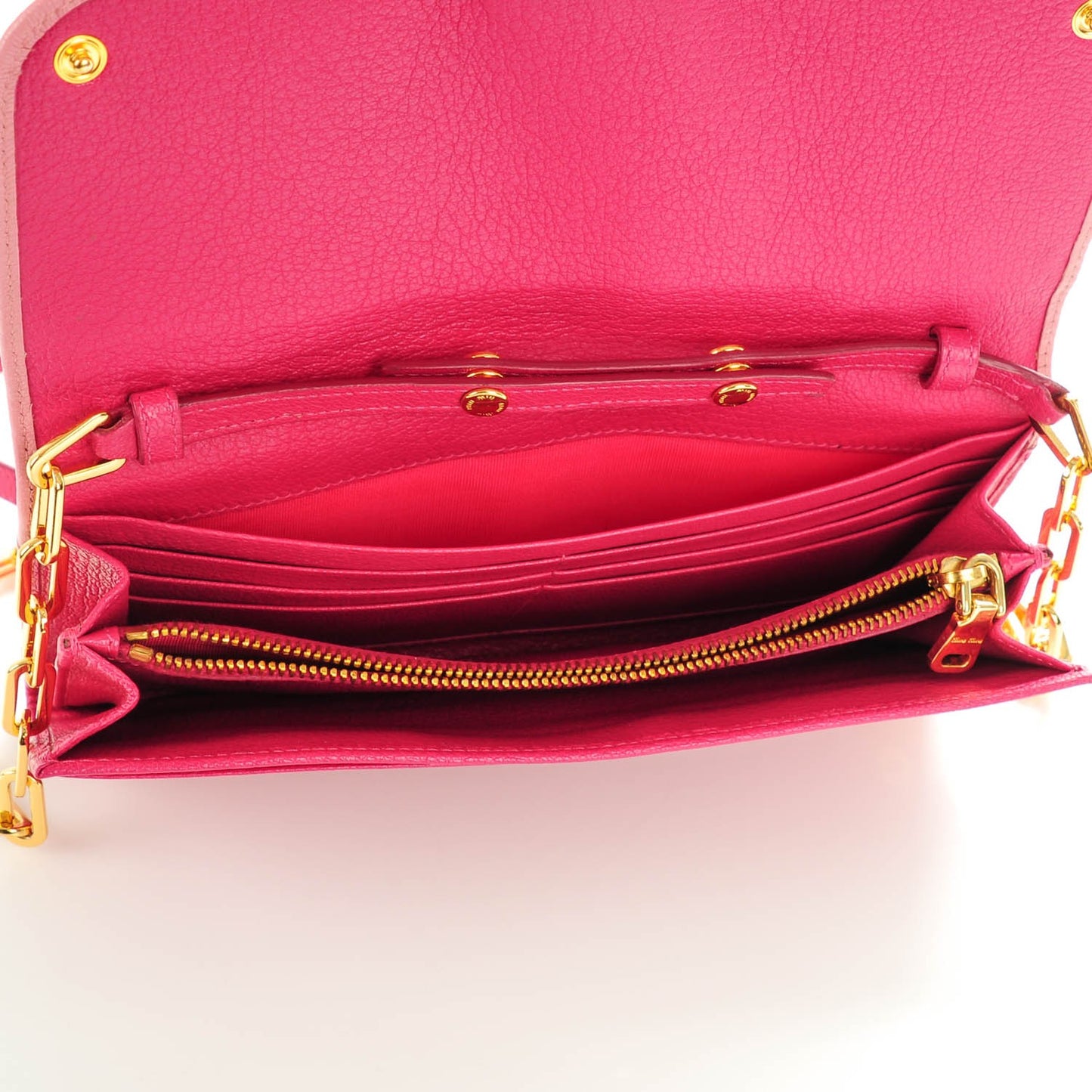 Goatskin Madras Bi-Color Wallet On Chain Rosa Peonia
