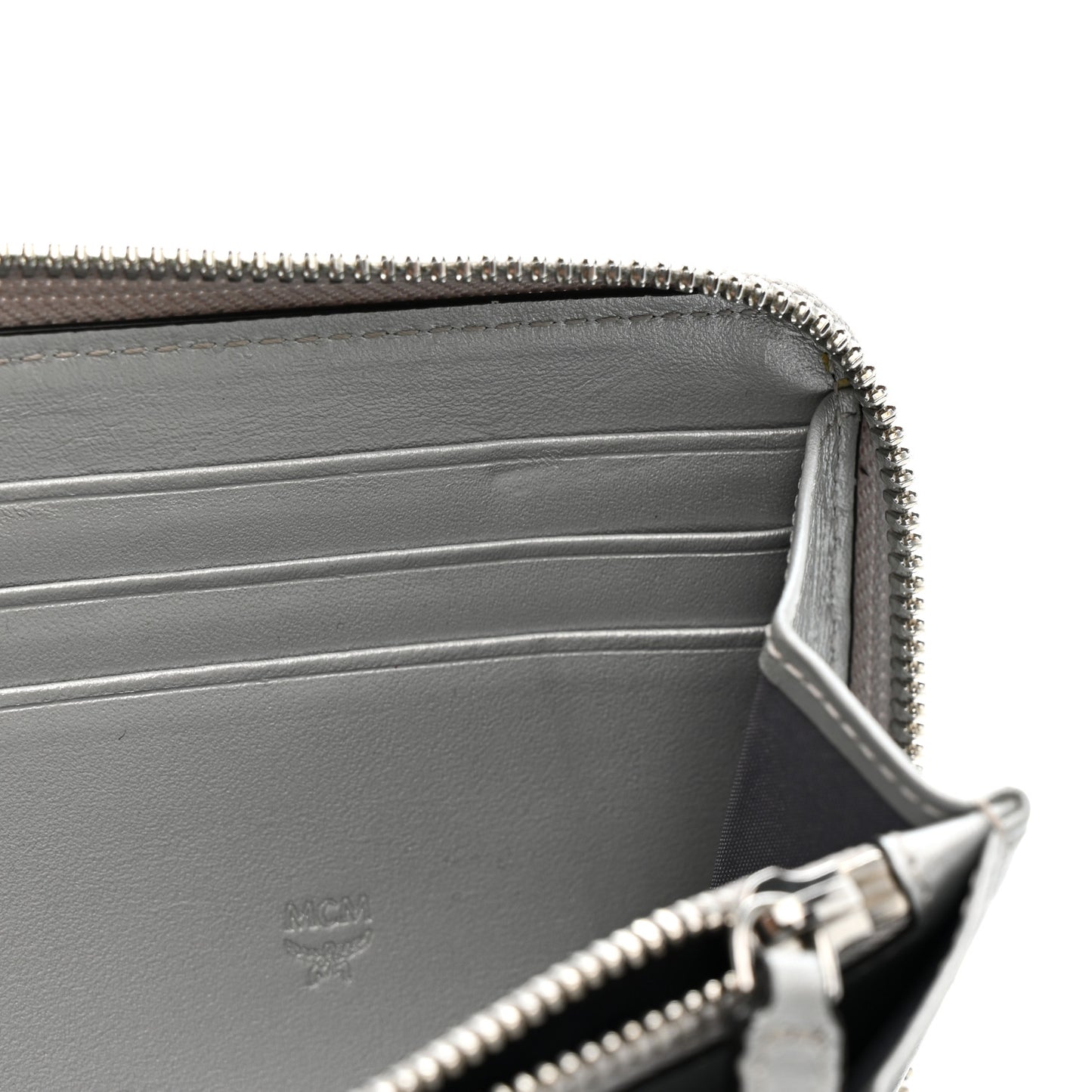 Metallic Visetos Large Zip Around Wallet Silver