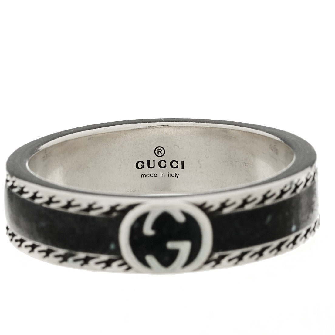 Sterling Silver Enamel Interlocking G Band Ring 65 11 Black