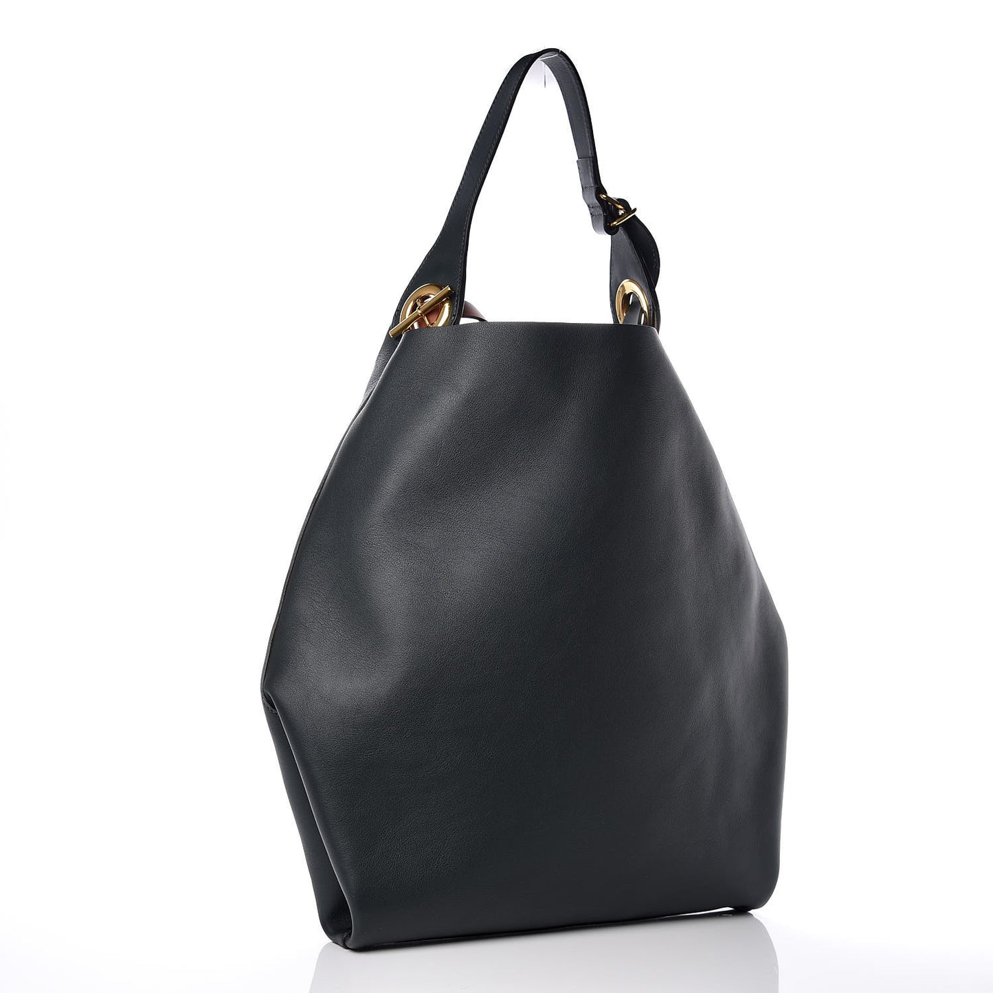 Calfskin Medium Grommet Detail Tote Dark Emerald