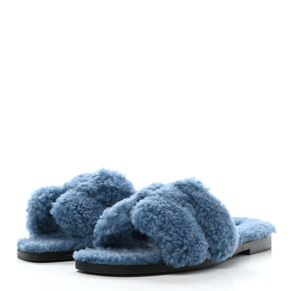 Hermes Woolskin Oran Sandals 35.5 Bleu 3 of 7