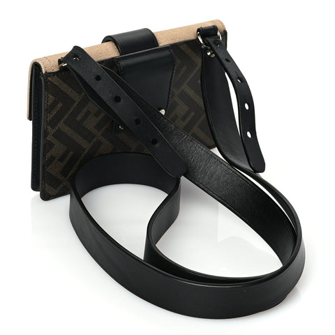 Glazed Fabric Cotton Vitello King Aura FF 1974 Baguette Belt Pouch Tobacco Moro Sand Black