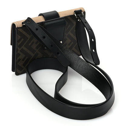 Fendi Glazed Fabric Cotton Vitello King Aura FF 1974 Baguette Belt Pouch Tobacco Moro Sand Black 2 of 8