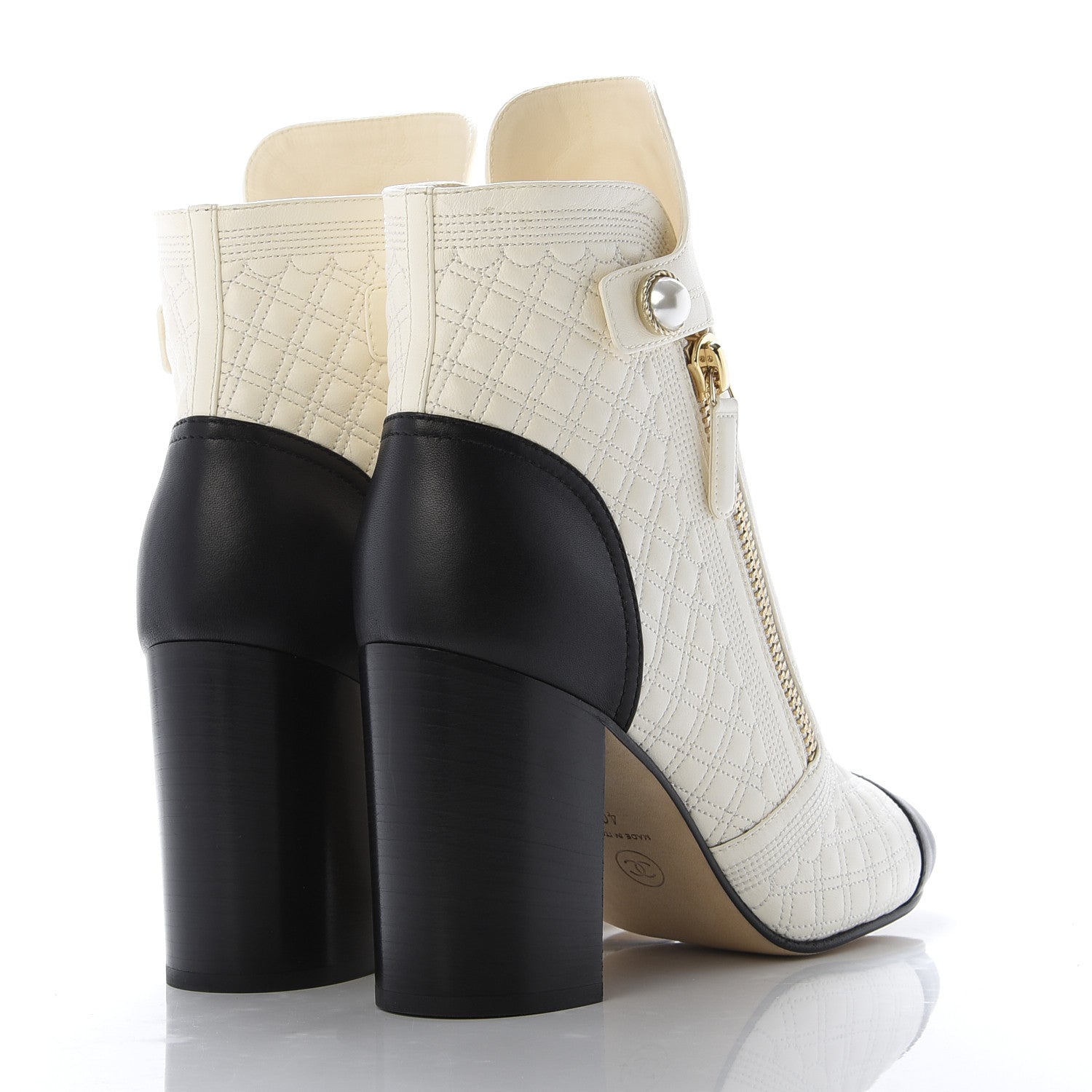 Chanel Lambskin Quilted Pearl CC Cap Toe Short Boot 40 Black Ivory 4 of 9