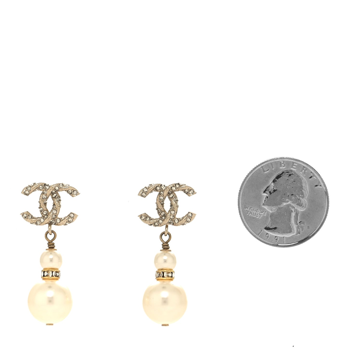 Pearl Crystal Twisted CC Drop Earrings Gold