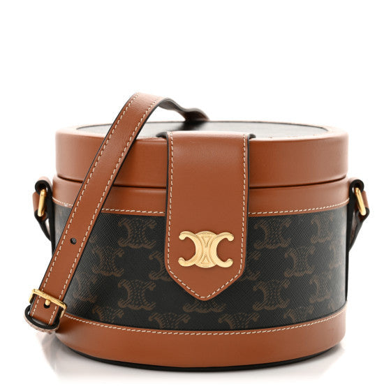 Celine Calfskin Triomphe Canvas Medium Tambour Bag Tan 1 of 1