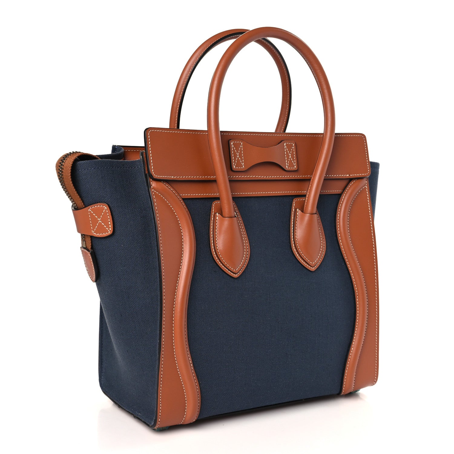 Celine Textile Smooth Calfskin Micro Luggage Navy Tan 3 of 10