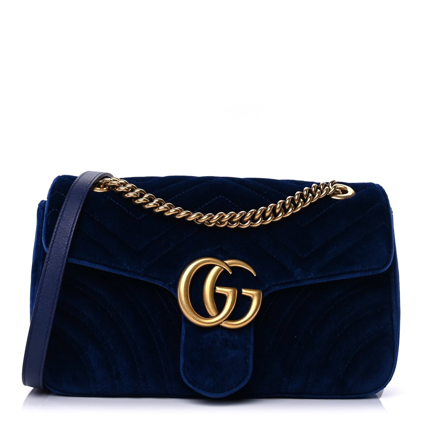Velvet Matelasse Medium GG Marmont Shoulder Bag Cobalt Blue