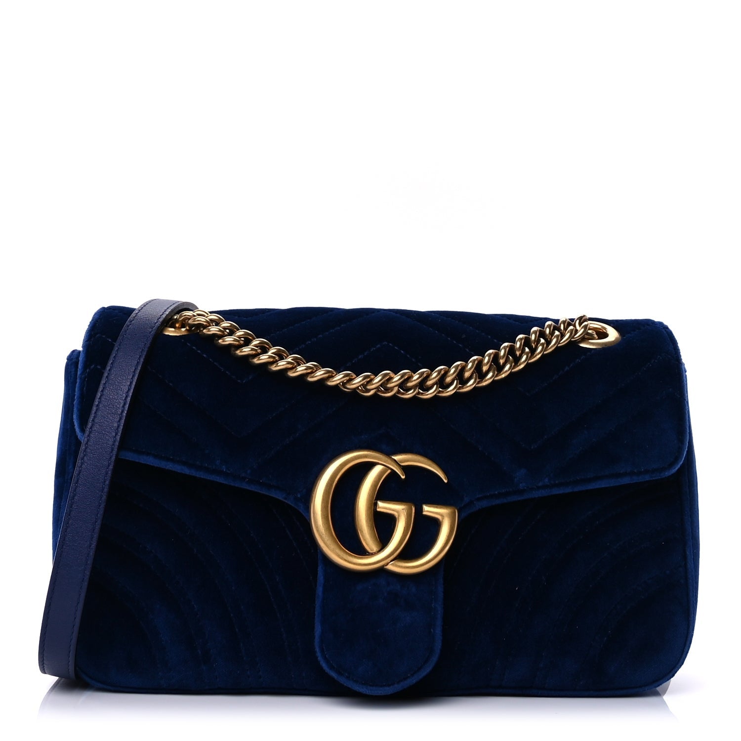 Gucci Velvet Matelasse Medium GG Marmont Shoulder Bag Cobalt Blue 1 of 7