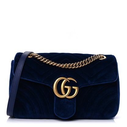 Gucci Velvet Matelasse Medium GG Marmont Shoulder Bag Cobalt Blue 1 of 7