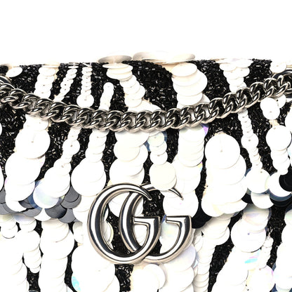 Gucci Satin Sequin Beaded Zebra Small GG Marmont Shoulder Bag  Black White 6 of 8