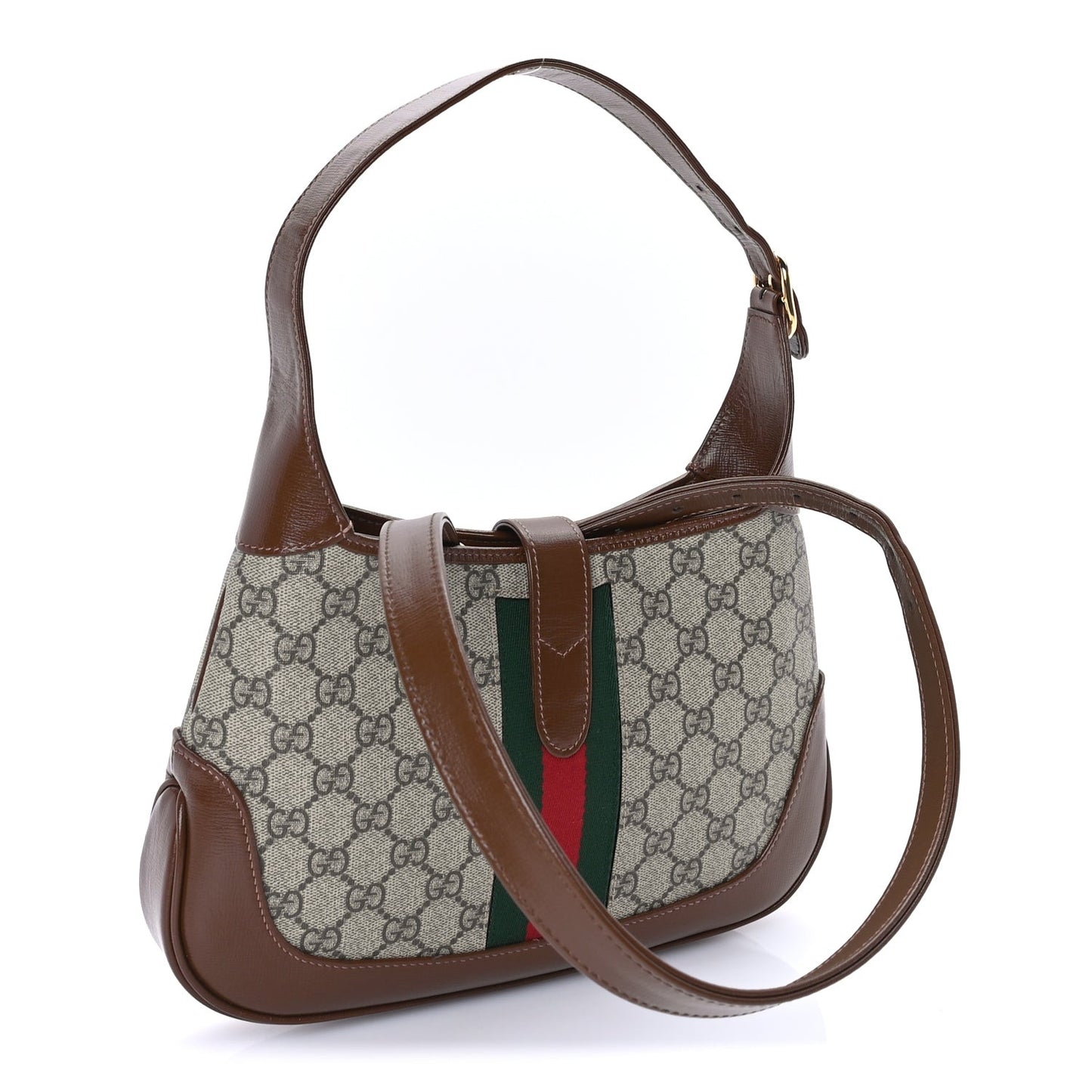 GG Supreme Monogram Azalea Calfskin Web Small Jackie 1961 Hobo Beige Ebony Brown Sugar