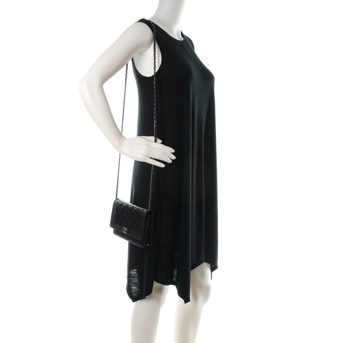 Lambskin Quilted Boy Wallet On Chain WOC Black