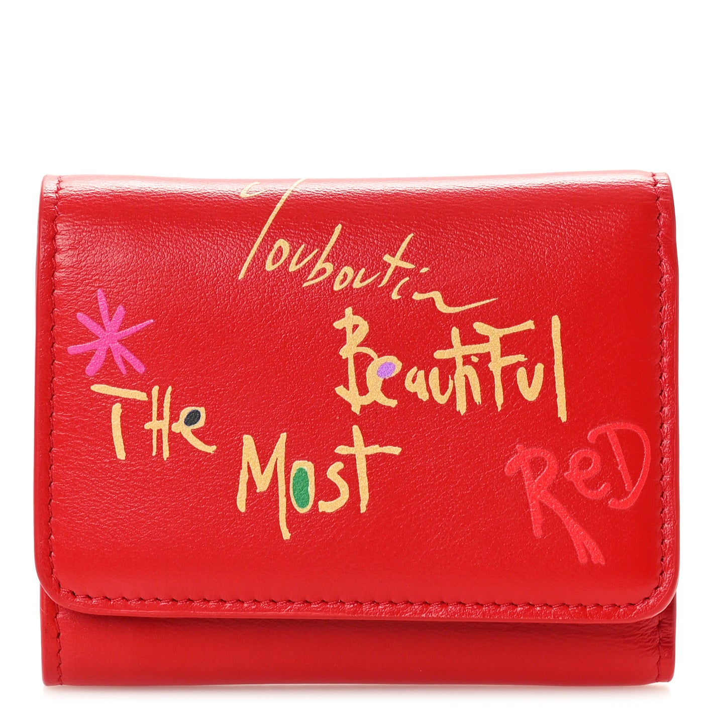 Calfskin Script Mini Loubigaga Wallet Red