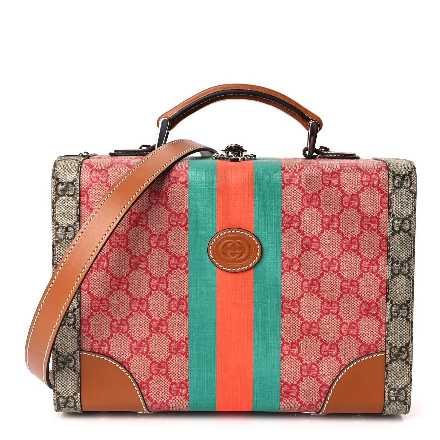 X DANS LE VERT GG Supreme Monogram Cuoio Web Mini Retro Interlocking G Beauty Case Beige Rosso Ebony Harness Brown