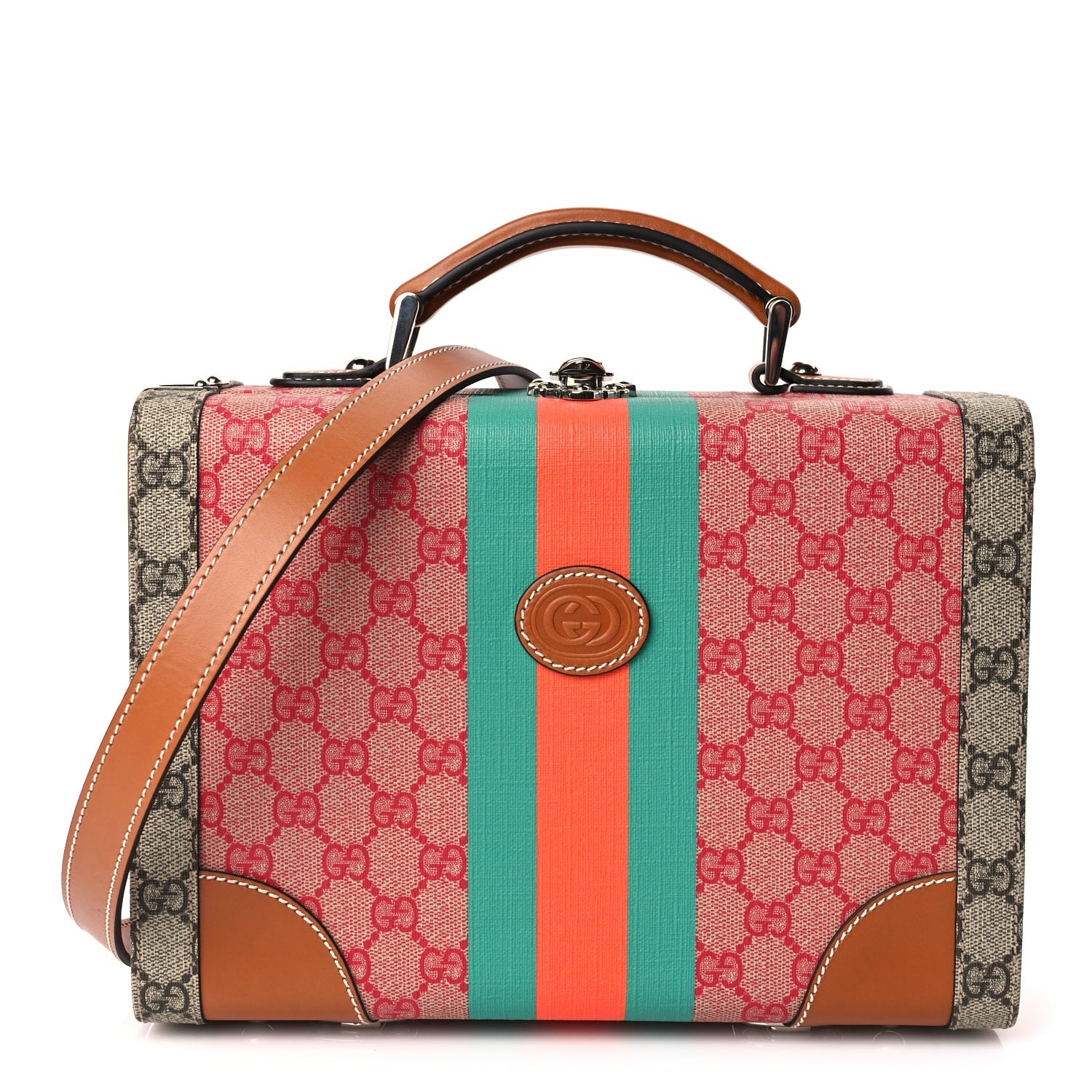 Gucci X DANS LE VERT GG Supreme Monogram Cuoio Web Mini Retro Interlocking G Beauty Case Beige Rosso Ebony Harness Brown 1 of 8