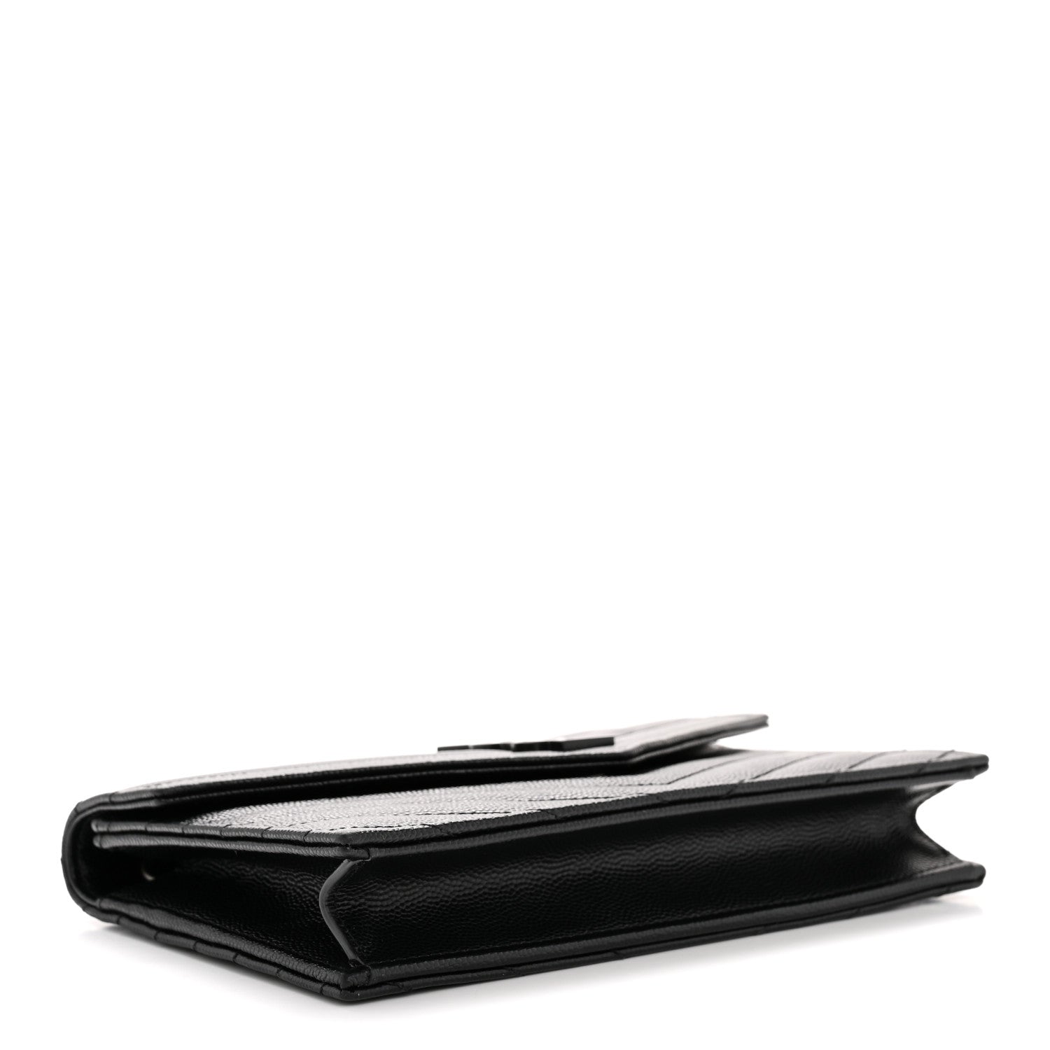 Saint Laurent Grain De Poudre Matelasse Chevron Monogram Monochrome Envelope Chain Wallet Black 4 of 13