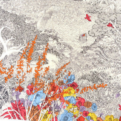 Hermes Cashmere Silk Retour a la Nature Shawl 140 White Black Multicolor 2 of 4