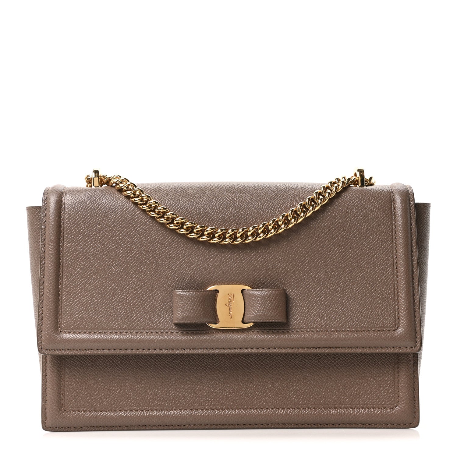 Salvatore Ferragamo Printed Calfskin Ginny Shoulder Bag Grey 1 of 9
