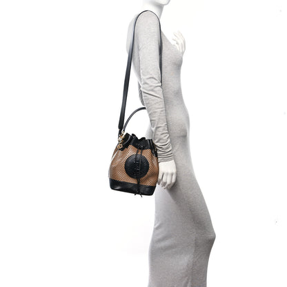 Fendi Vitello Liberty Glossy Lambskin F is Fendi Perforated Small Mon Tresor Bucket Bag Sand Mimosa Black 2 of 10