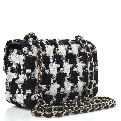 Chanel Tweed Quilted Mini Rectangular Flap Black Ecru White 3 of 11
