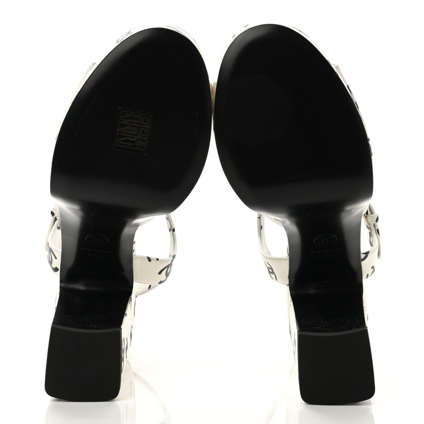 Printed Lambskin CC Platform Sandals 39.5 White Black