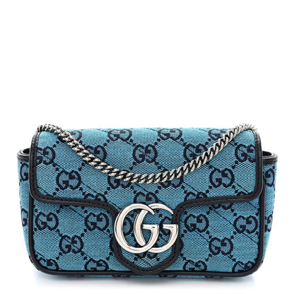 Gucci Monogram Multicolor Matelasse Diagonal Super Mini GG Marmont Shoulder Bag Light Blue 1 of 10
