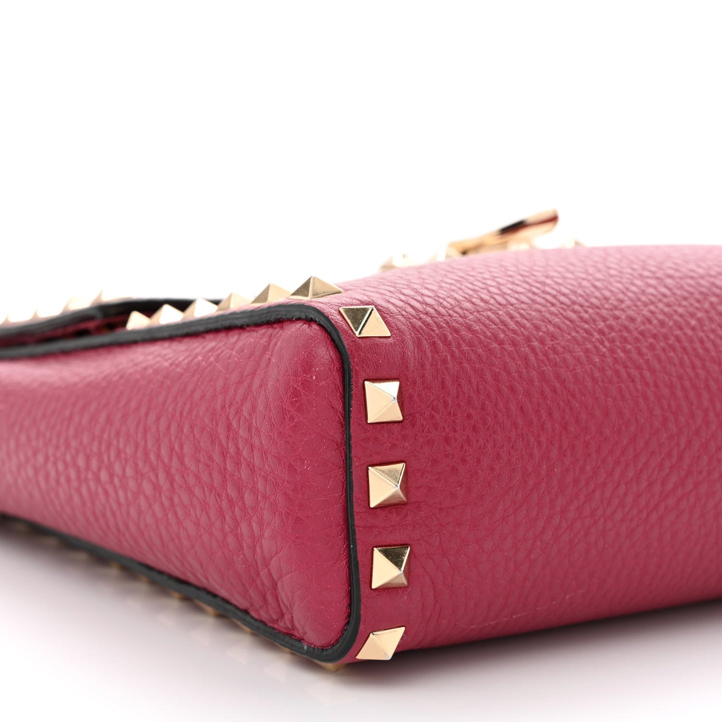 Pebbled Calfskin Rockstud Flip Lock Flap Messenger Raspberry