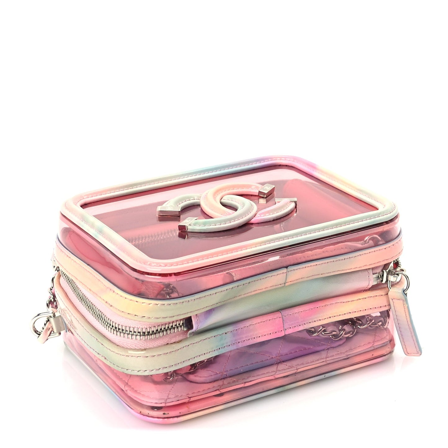PVC Lambskin Filigree Small CC Filigree Vanity Case Pink Multicolor